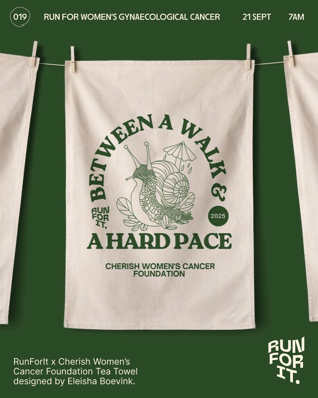 The one of a kind RunForIt x Cherish Tea Towel.