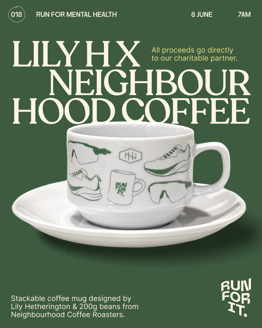 LILY HETHERINGTON STACKABLE COFFEE MUG & SAUCER WITH NEIGHBOURHOOD COFFEE ROASTERS GOLDEN TICKET - 250g